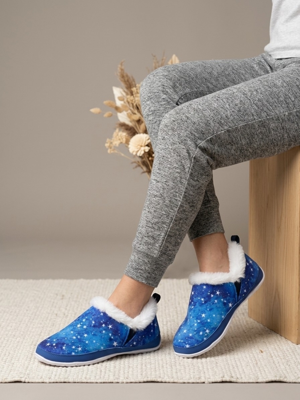 Women's Celestial Cozy Stars Plush Lined Slip-On Indoor/ Outdoor Slippers Size 9